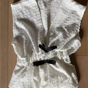 Chic White Textured Women's Blouse with Black Accents